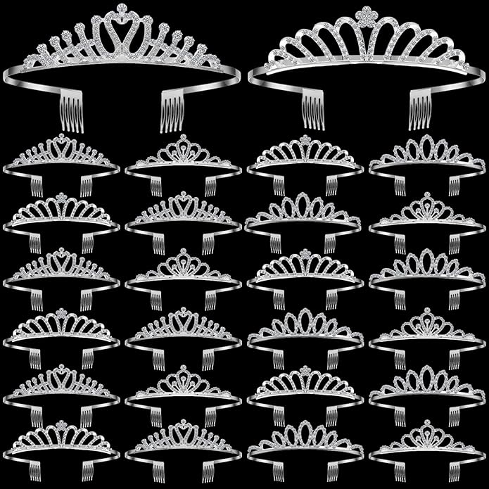 24 Pcs Crystal Tiara Headbands for Women Princess Headband Crown with Combs Tiaras and Crowns for Pageant Bridal Wedding Prom Party Gifts