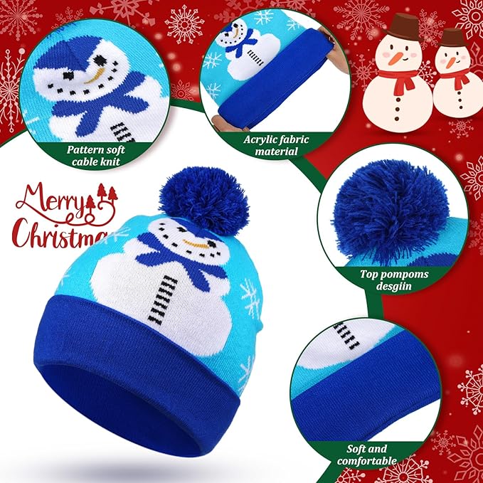 Vicenpal 6 Pcs Christmas Knitted Hat Xmas Beanie Hat Bulk Crochet Knit Cap Set Printed Wool Bulk
