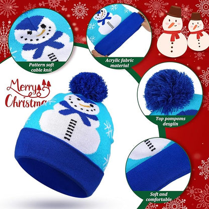 Vicenpal 6 Pcs Christmas Knitted Hat Xmas Beanie Hat Bulk Crochet Knit Cap Set Printed Wool Bulk