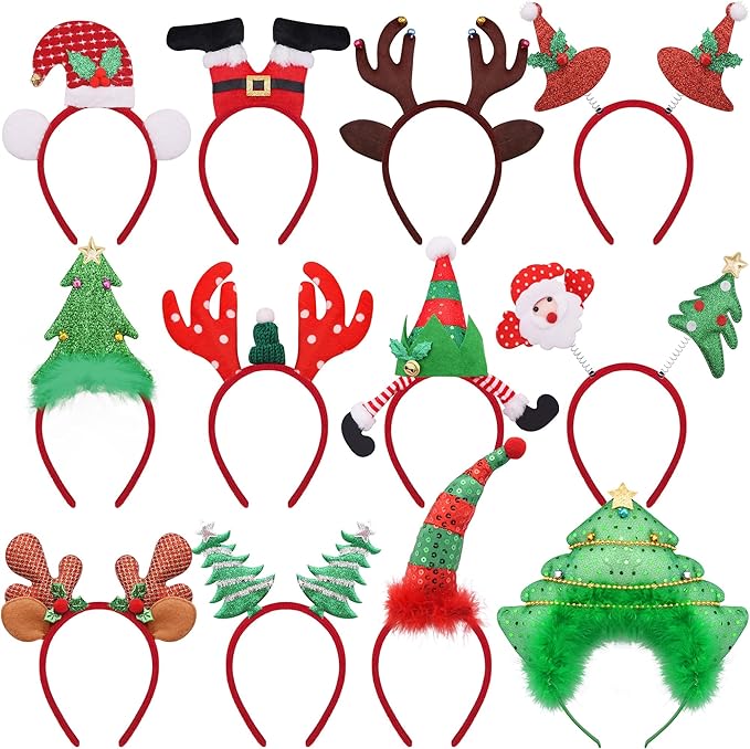 BQTQ 12 Pieces Christmas Headbands Xmas Party Costume Headband for Christmas Holiday Favor