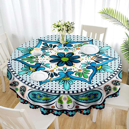 Eikione Round Tablecloth 70 inch Round Boho Tablecloths Polyester Table Cloth for Party Restaurant Banquet Dining Buffet Table Picnic Decorations