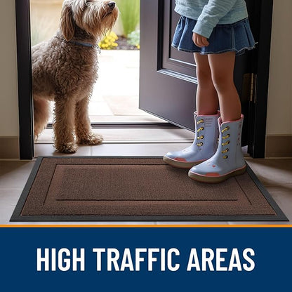OLANLY Front Door Mat Indoor Outdoor Entrance, Waterproof All-Season, All-Weather Doormat, Sturdy Natural Rubber, Low Profile, Easy Clean Patio Porch Entryway Mat, 29.5x17, Chocolate Brown