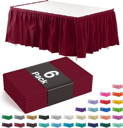 Exquisite Ruffle Table Skirt Burgundy 6 Pack 14 Ft Long Table Skirts for Rectangle Tables 6ft Plus or Round Tables Skirts with Adhesive Strip for Gender Reveal Decor & Happy Birthday Parties
