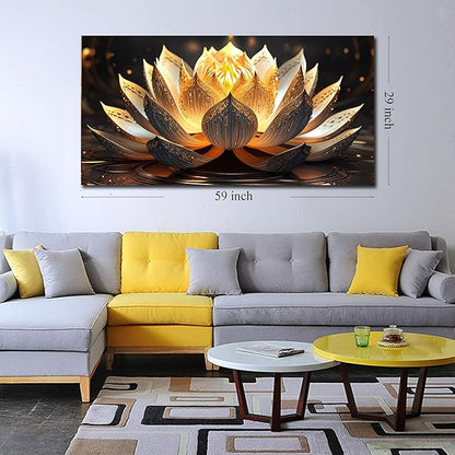 TYTAUPT Lotus Flower Wall Art Ror Living Room Large Size Gold and Brown Painting Wall Art Office 29 x 59 Inch Prints For Wall Decor For Beroom Women