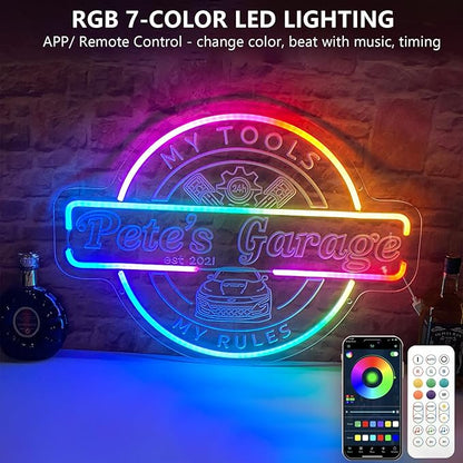 Custom Garage Neon Sign for Wall Decor, Personalized Garage LED Sign, Customizable Your Name Est Year Theme Workshop Man Cave Neon Light Signs, Garage Light Up Sign for Men Dad Gift