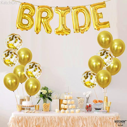 KatchOn, Bride Balloons Gold Set - 16 Inch, Pack of 19 | Bride Balloons for Bachelorette Party Decorations | Gold Bride Balloon, Latex Balloons | Bridal Shower Decorations | Bachelorette Balloons