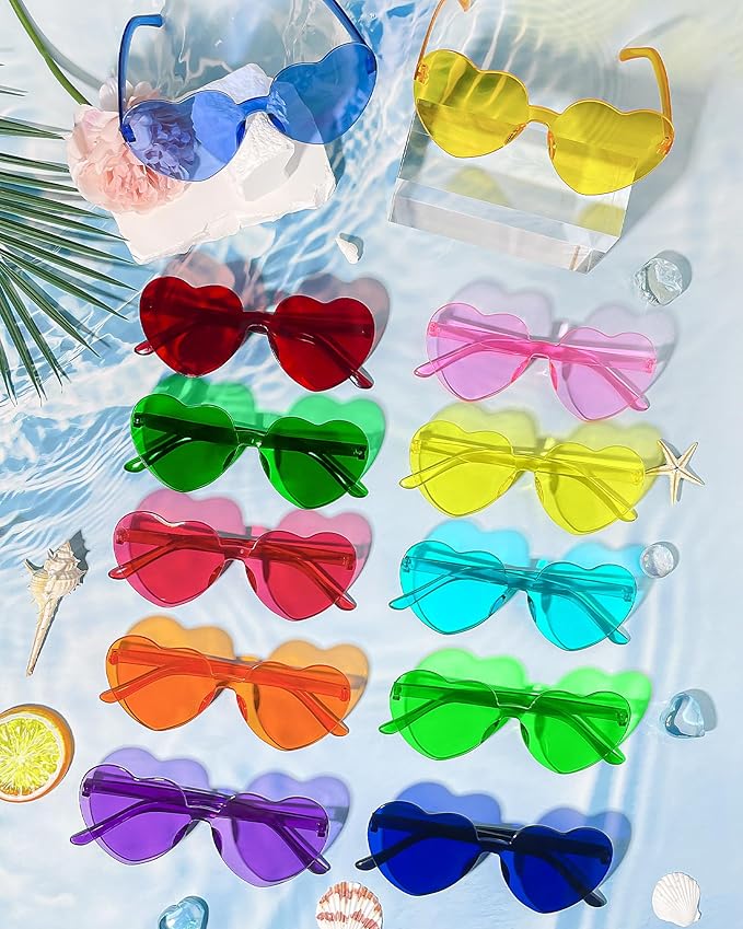 Wholesale 48 Pack Rimless Star/Heart Sunglasses Bulk Adults Unisex, Fun Colorful Star Heart Glasses Party Favors