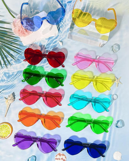 Wholesale 48 Pack Rimless Star/Heart Sunglasses Bulk Adults Unisex, Fun Colorful Star Heart Glasses Party Favors