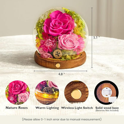 Forever Flowers for Delivery Prime, Preserved Rose in Glass Dome, Gifts for Women Birthday, Long-Lasting Flowers for Mom Wife Grandma Valentine's Day Mother's Day Christmas Anniversary, Hot Pink