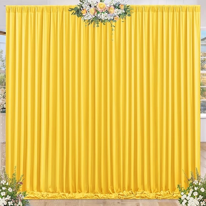 8 x 10 ft Yellow Backdrop Curtains for Party Photo Background Curtains Wrinkle Free Drapes Lemon Yellow Polyester Curtains Backdrop for Baptism Wedding Baby Shower Birthday Events, 2 Panels