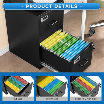 2 Drawer File Cabinet with Lock Vertical Filing Storage Cabinet Office Home Steel Vertical File Cabinets for Letter Size File Cabinet Locked,Assembly Required