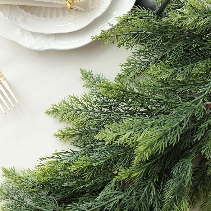MIZII Christmas Garlands 6 Feet Thick Artificial Pine Garland Real Touch Green Pines Vine Faux Greenery Garland Christmas Decorations for Xmas Fireplace Mantle Home Decor Indoor Outdoor (Thick Pine)