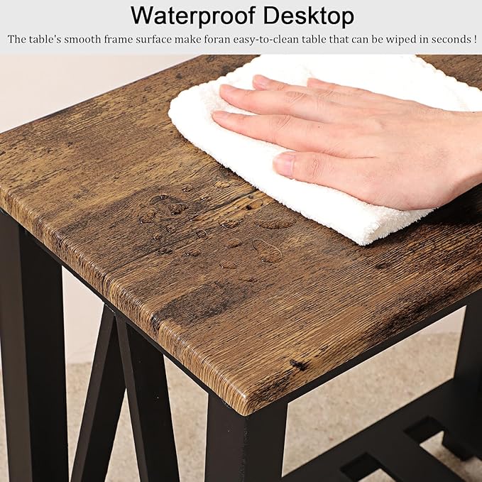 Narrow Side Table Rectangular End Tables with Storage Shelf Small Industrial Nightstands Bedside Table for Small Spaces Living Room Bedroom Bathroom Brown Smooth Tabletop and Black Legs