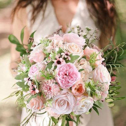 AGIRL Rose Artificial Flowers Combo Fake Flowers Pink Roses Silk Flowers with Stems for DIY Bridal Wedding Bouquets Centerpieces Arrangements Table Party Baby Shower Home Decor