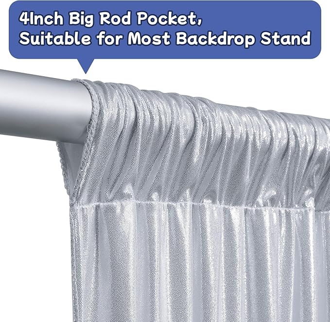 leegleri 40x10ft Thick Silver Glitter Backdrop Curtain Panels for Parties, Wrinkle Free Sequin Sparking Photo Backdrop Drapes, 8 Panels 5x10ft Shimmer Back Drop Cloth for Wedding Birthday Photography