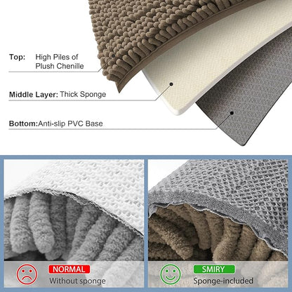 Smiry Luxury Chenille Bathroom Rugs 45x27, Extra Soft and Absorbent Shaggy Bath Mat, Machine Washable, Non-Slip Plush Carpet Runner for Tub, Shower, and Floor, Home Decor Accessories, Camel