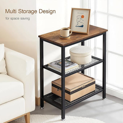 VECELO Tall End Side Tables,30" Height Nightstand with 3-Tier Storage Shelf for Bedroom Living Room, Easy Assembly,Industrial Style, Brown