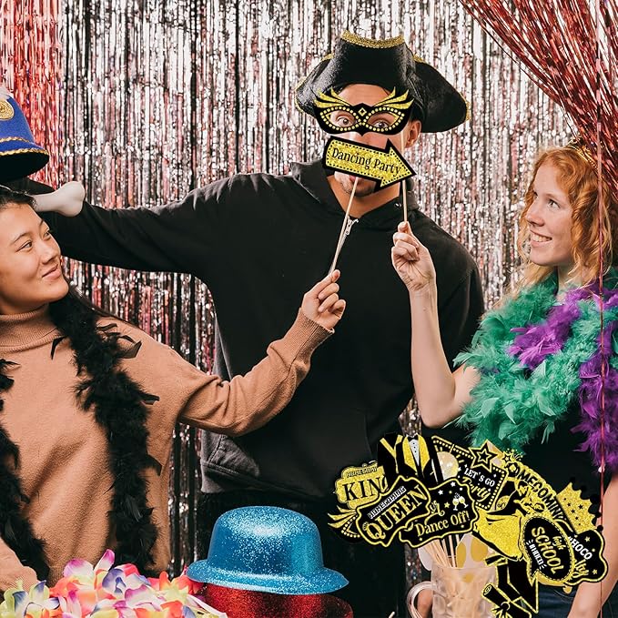 Generic 23pcs Homecoming Dance Photo Booth Props, Blcak gold Homecoming Dance Photo Booth Props, Homecoming Photo Booth Props for High School or College