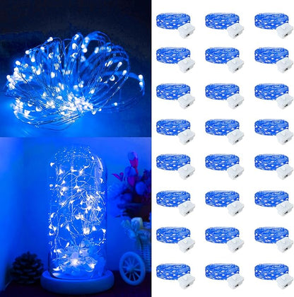 Fairy Lights,Silver Wire String Lights Waterproof,Battery Operated 7FT 20LED Firefly Starry Moon Lights for DIY Christmas Wedding Party Bedroom Decor (Blue, 24 Pack)