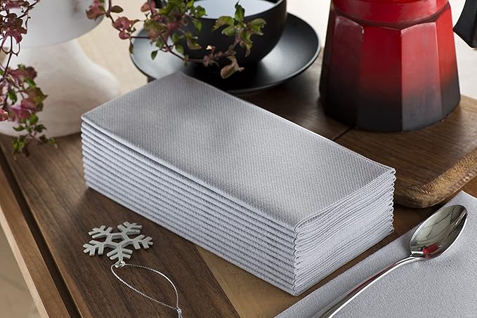 Silver Paper Napkins | Linen Feel Guest Disposable Cloth Like Dinner Napkins | Hand Towels | Soft, Absorbent, Paper Hand Napkins for Kitchen, Bathroom, Parties, Weddings, Dinners | 50 Pack