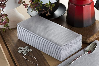 Silver Paper Napkins | Linen Feel Guest Disposable Cloth Like Dinner Napkins | Hand Towels | Soft, Absorbent, Paper Hand Napkins for Kitchen, Bathroom, Parties, Weddings, Dinners | 50 Pack