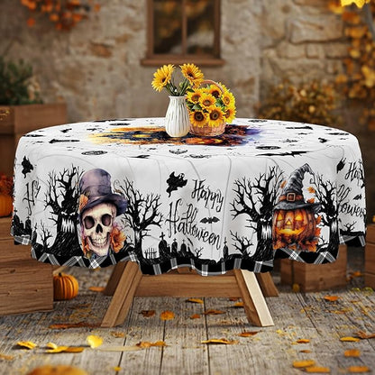 Eikione Round Tablecloth 60inch, Halloween Pumpkin Tablecloth Waterproof and Wrinkle-Free, Table Covers, Summer Decorations for Home Dining