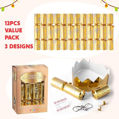 JOYIN 12 Pack Christmas Party Favor Non-Snap Gold Snowflake Design Party Table Favors with Holiday Party Favor Supplies for Kids and Adults, Christmas Parties, Dinners and Holidays