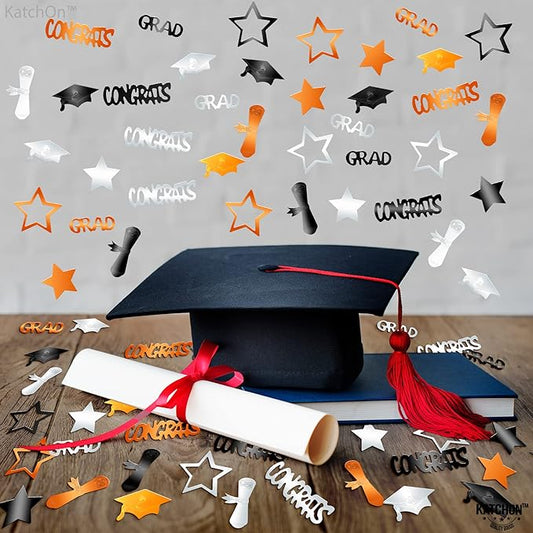 KatchOn, Congrats Grad Confetti 2025 - Pack of 1000 | Grad Decorations Class of 2025 | Graduation Confetti class of 2025 for Orange and Black, Graduation Decorations 2025