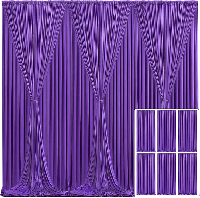 6 Panels Purple Backdrop Curtain for Parties Wedding Wrinkle Free Purple Photo Curtains Backdrop Drapes Fabric Decoration for Birthday Party Photography 30ft(W) x 10ft(H)