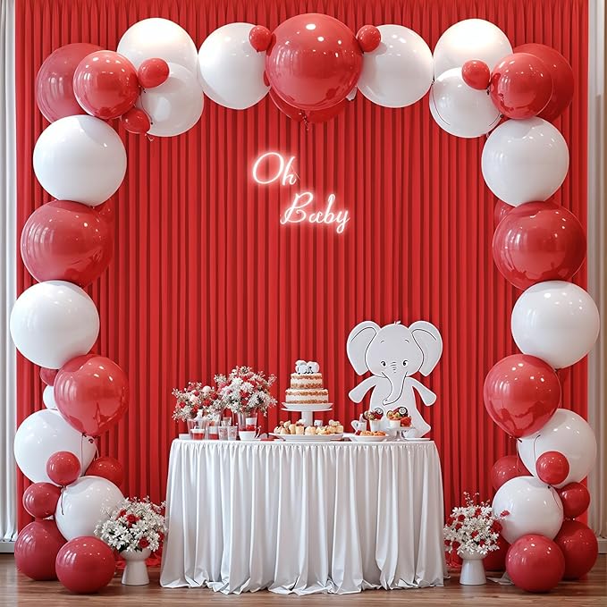 10x10 Red Backdrop Curtain for Parties Wedding Wrinkle Free Red Photo Curtains Backdrop Drapes Fabric Decoration for Birthday Party Baby Shower Christmas 5ft x 10ft,2 Panels