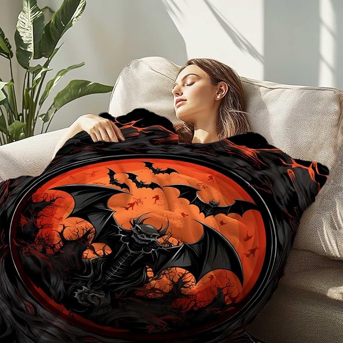 Firmiso Bat Blanket, Goth Throw Blanket for Men and Women, Gothic Gifts for Halloween, Spooky Home Decor for Couch and Living Room, Fade Resistant, Hand or Machine Wash, 60×80 Inches