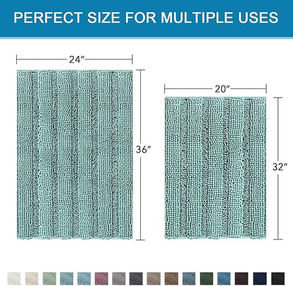 H.VERSAILTEX 2 Piece Bathroom Set - Super Absorbent Chenille Striped Bath Mats - Non Skid, Machine Washable - Eggshell Blue, 24 x 36 Plus 20 x 32 Inches