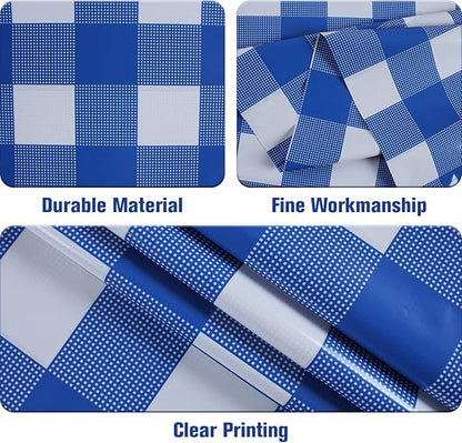 Kesfey 3 Packs White and Blue Gingham Table Cloths 54 x 108 Inches Disposable Plastic Checkered Tablecloths Waterproof Rectangle Picnic Party Tablecovers for Birthday Party Dining Table Kitchens