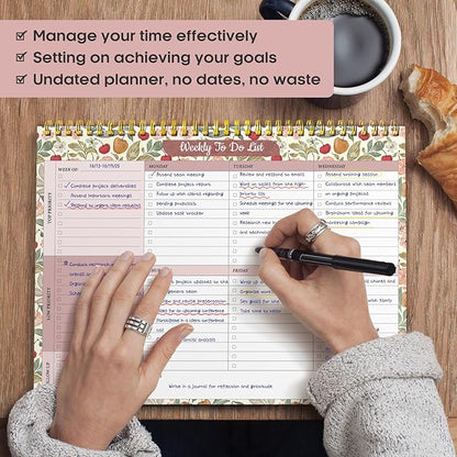 Taja Weekly To Do List Notepad with 52 Undated Sheets（8.5"×11"）- Weekly Desk Planner for Women & Man, Work and Home - 1 Pack Cherry Orchard