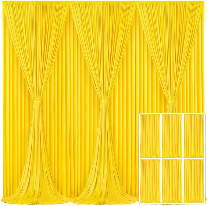 6 Panels Yellow Backdrop Curtain for Parties Wrinkle Free Lemon Yellow Photo Curtains Backdrop Drapes Fabric Decoration for Birthday Party Wedding Baby Shower 30ft(W) x 10ft(H)