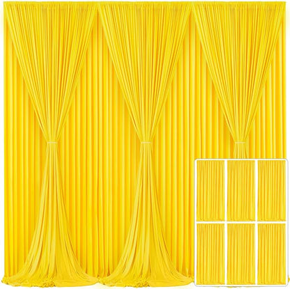 6 Panels Yellow Backdrop Curtain for Parties Wrinkle Free Lemon Yellow Photo Curtains Backdrop Drapes Fabric Decoration for Birthday Party Wedding Baby Shower 30ft(W) x 10ft(H)