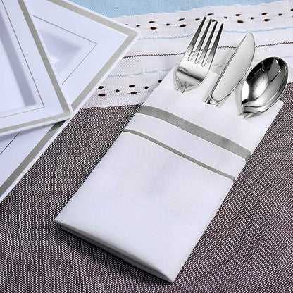 FOCUSLINE 200 Linen Feel Disposable Bathroom Napkins, Soft and Absorbent Paper Guest Towels, Cloth-Like Hand Towels Decorative Paper Napkins for Parties, Weddings, Dinners or Events, Silver, 12" x 17"