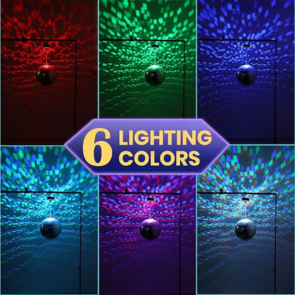Disco Ball Motor with Light with Remote, Rotating 0/3/6/9/12/15 RPM Adjustable Speed, 16ft Detachable Power Cable/Battery/USB-C Power Mode, Supports 4'' - 16'' Mirror Balls for Party Christmas Wedding