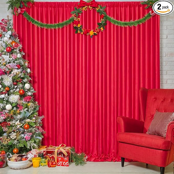 8 x 10ft Red Backdrop Curtains for Wedding Backdrop Drapes Red Photo Background No-Wrinkle Polyester Backdrop Curtain for Christmas Party Reception Prom Dj Set up Decor, 2 Panels (10'L x 4'W Each)