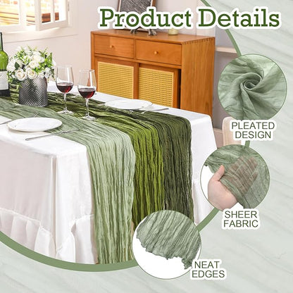 6 Pcs Cheesecloth Table Runner 10ft Boho Rustic Gauze Cheese Cloth Table Runner for Wedding Birthday Baby Shower Party Feasts Ceremony Summer(Sage Green, Moss Green, Olive Green)