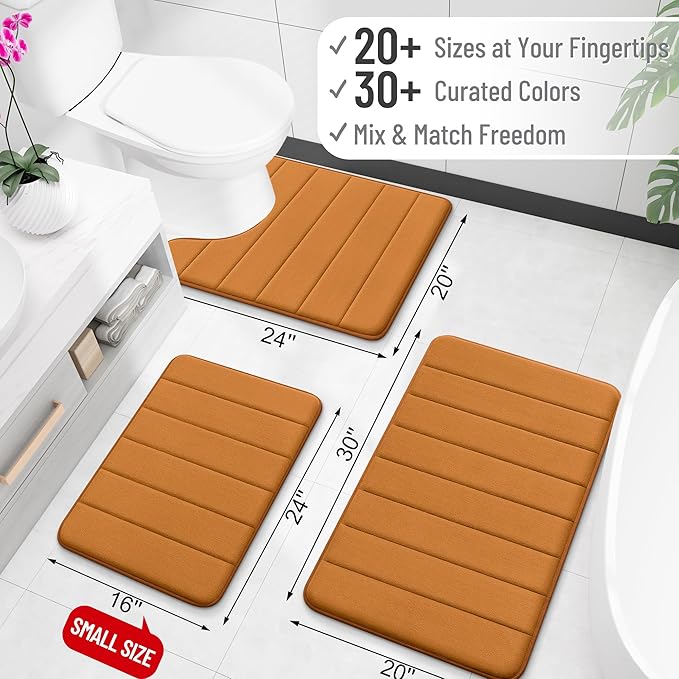 OLANLY Memory Foam Bath Mat 40x32, Super Soft Absorbent Bathroom Rugs, Quick Dry, Machine Washable Shower Floor Rugs, Bathmat Carpet, Bathroom Home Decor Accessories, Ochre