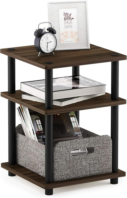 Furinno TURN-N-TUBE Side Table, 3-Tier End Table, Open Shelves Nightstand, Night Stand, Bedside Table, Easy Assembly, for Living Room, Bedroom, Columbia Walnut