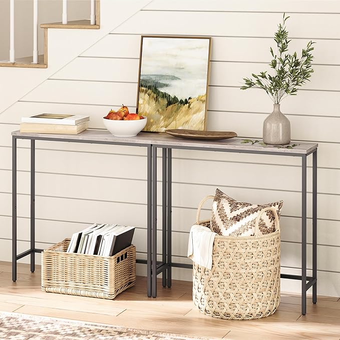 HOOBRO 2 Pack Narrow Console Table, 29.5" Small Entryway Table, Thin Long Sofa Side Display Table, for Hallway, Bedroom, Living Room, Foyer, Greige and Black BG75XGP201