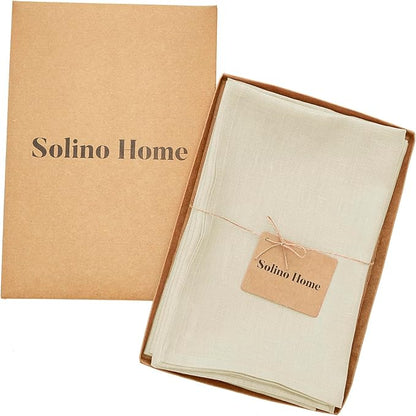 Solino Home Linen Napkins Set of 4-100% Pure Linen Birch Dinner Napkins Cloth 20 x 20 Inch for Fall, Autumn - Fete, Handcrafted and Machine Washable