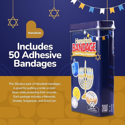 BioSwiss Kids Bandages, Hanukkah Shaped Self Adhesive Bandage Set, Latex Free, Sterile Wound Care, 50 Count