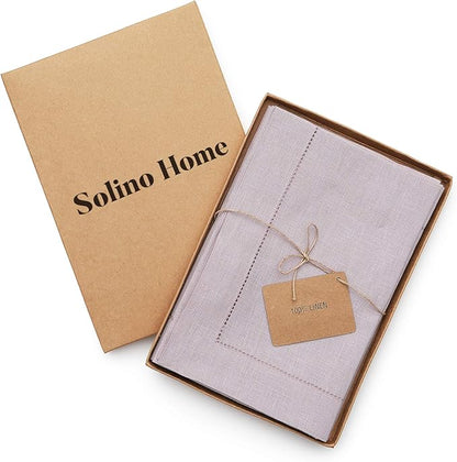 Solino Home Linen Napkins Set of 6 - Classic Hemstitch 100% Pure Linen Lilac Dinner Napkins Cloth 20 x 20 Inch - Handcrafted and Machine Washable