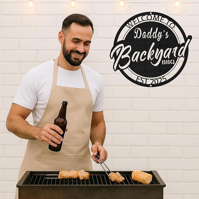 Custom Family BBQ Metal Sign, Personalized Grill Name Cut Wall Decor for Backyard Patio, Rustic Outdoor Cooking Gift
