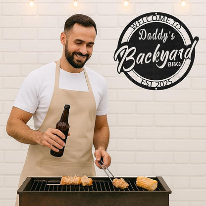Custom Family BBQ Metal Sign, Personalized Grill Name Cut Wall Decor for Backyard Patio, Rustic Outdoor Cooking Gift