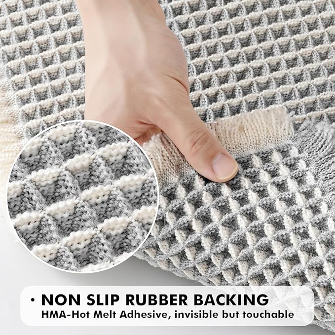 MIULEE Set of 2 Waffle Bathroom Rugs, Boho Bath Rugs Non Slip Washable, Super Absorbent Bath Mats, Ultra Soft Rubber Backed Shower Mats for Bathroom Floor, Tub, LightGrey & Cream, 17x24 Inch