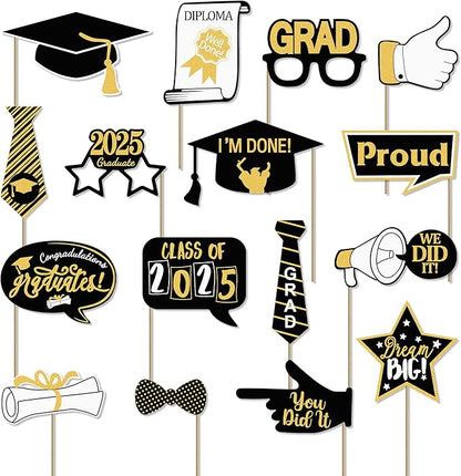 Grad Party Graduations 2025, Kaluofan 25PCS Graduation Photo Props, 2025 Graduation Decorations Photo Booth Props, Funny Grad Party Photo Selfie Decoration 2025 for High School University